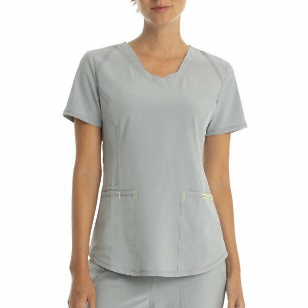 Womens XS Light Gray Scrub Top - XS Scrubstar Active V Neck Ash Grey